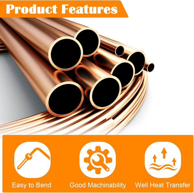 YuJingKey 1/2" OD x 5 Ft C12200 ASTM B280 Copper Pipe, T2 Pure Copper Tube, Refrigeration ACR Tubing, HVAC, DIY - Image 4